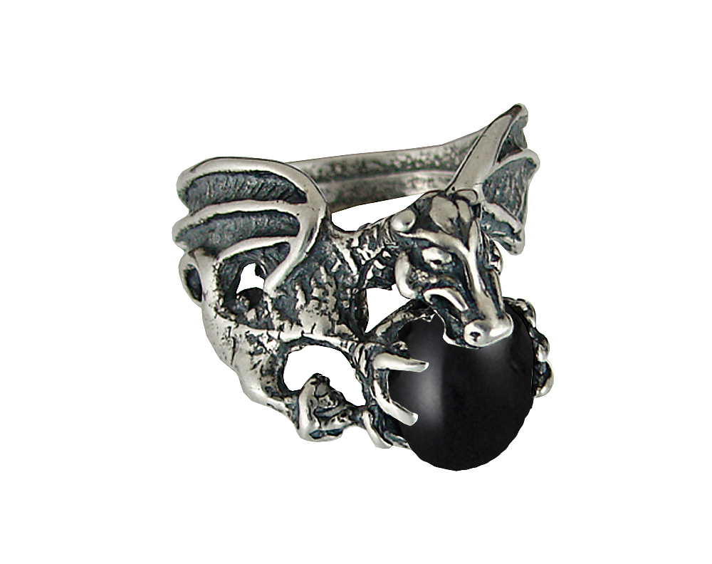 Sterling Silver Dragon of Desire Ring With Black Onyx Size 11